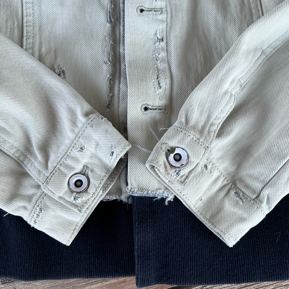 Free People Double Layer Distressed Jean Jacket Small Hood Destroyed Light Wash - Picture 10 of 14